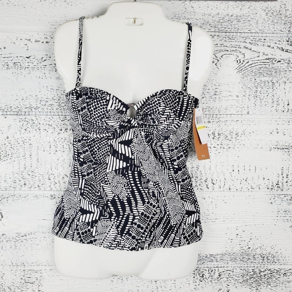 Captiva Tankini Swimsuit Ring Front Women Top Sz M Resort Vacation Monochrome
